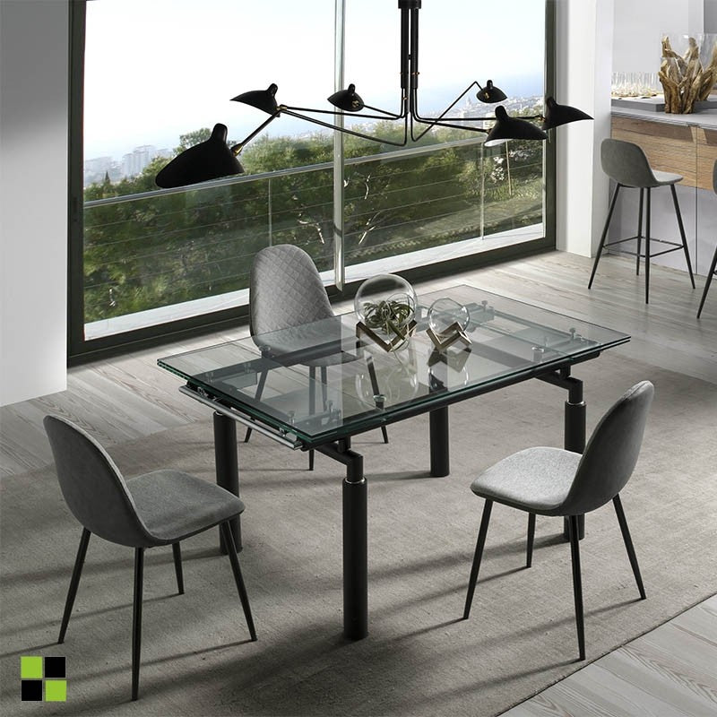 MOMMA HOME Mesa comedor extensible en cristal, estilo Industrial, Modelo MODERNA, Medidas 140/200 x 90 x 76H cm