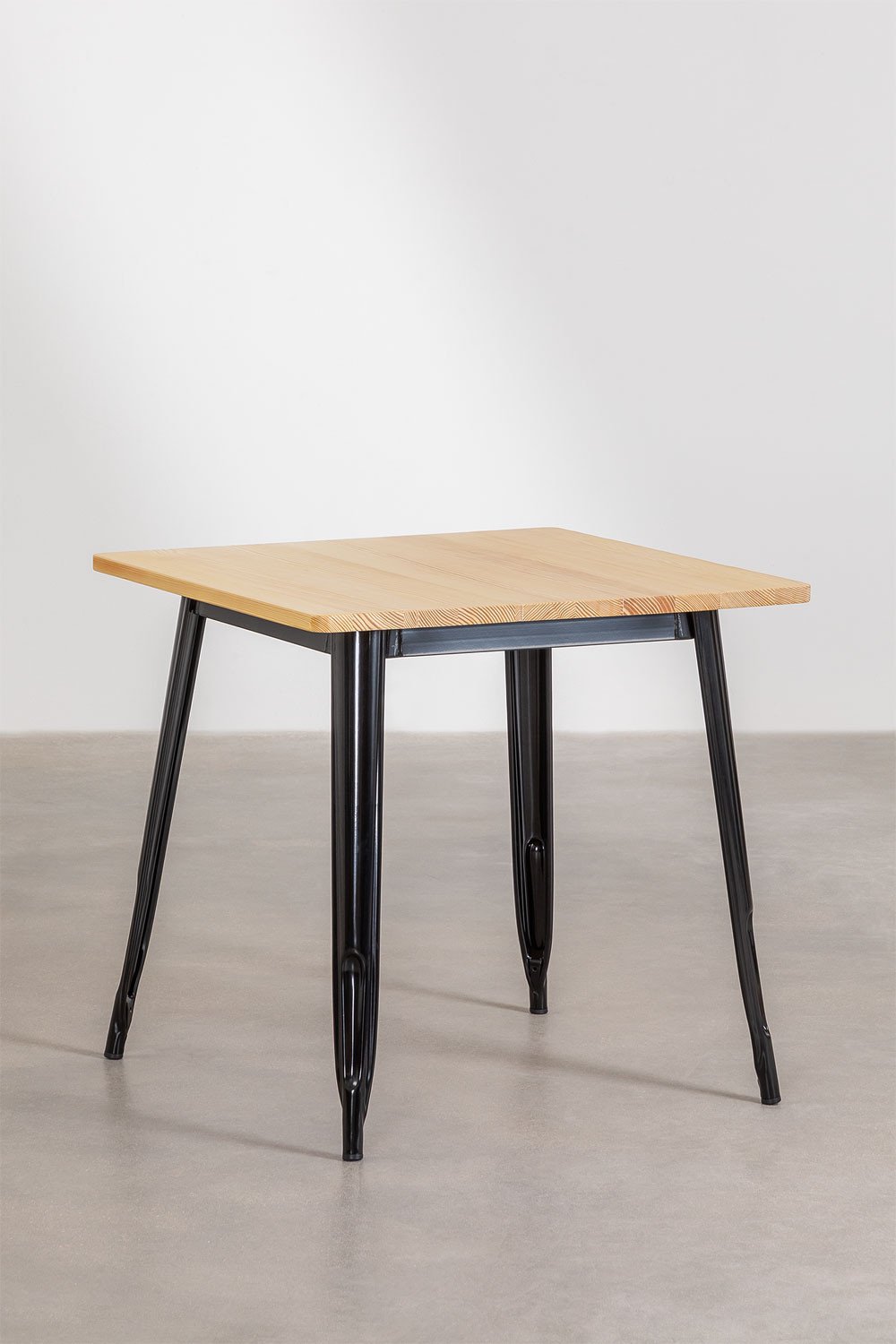 Mesa de Comedor Cuadrada en Madera y Acero (80x80 cm) LIX Negro Madera Natural -  SKLUM