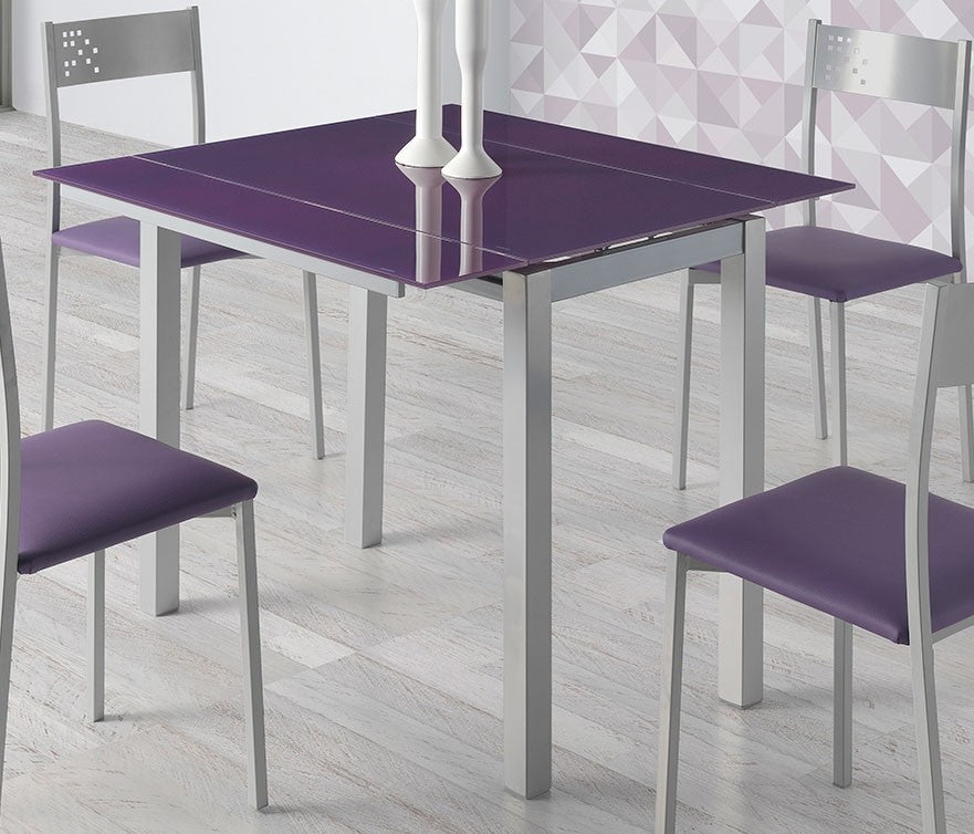 MOMMA HOME Mesa de Cocina Extensible Morado - Modelo Londres - Material Cristal Templado/Metal