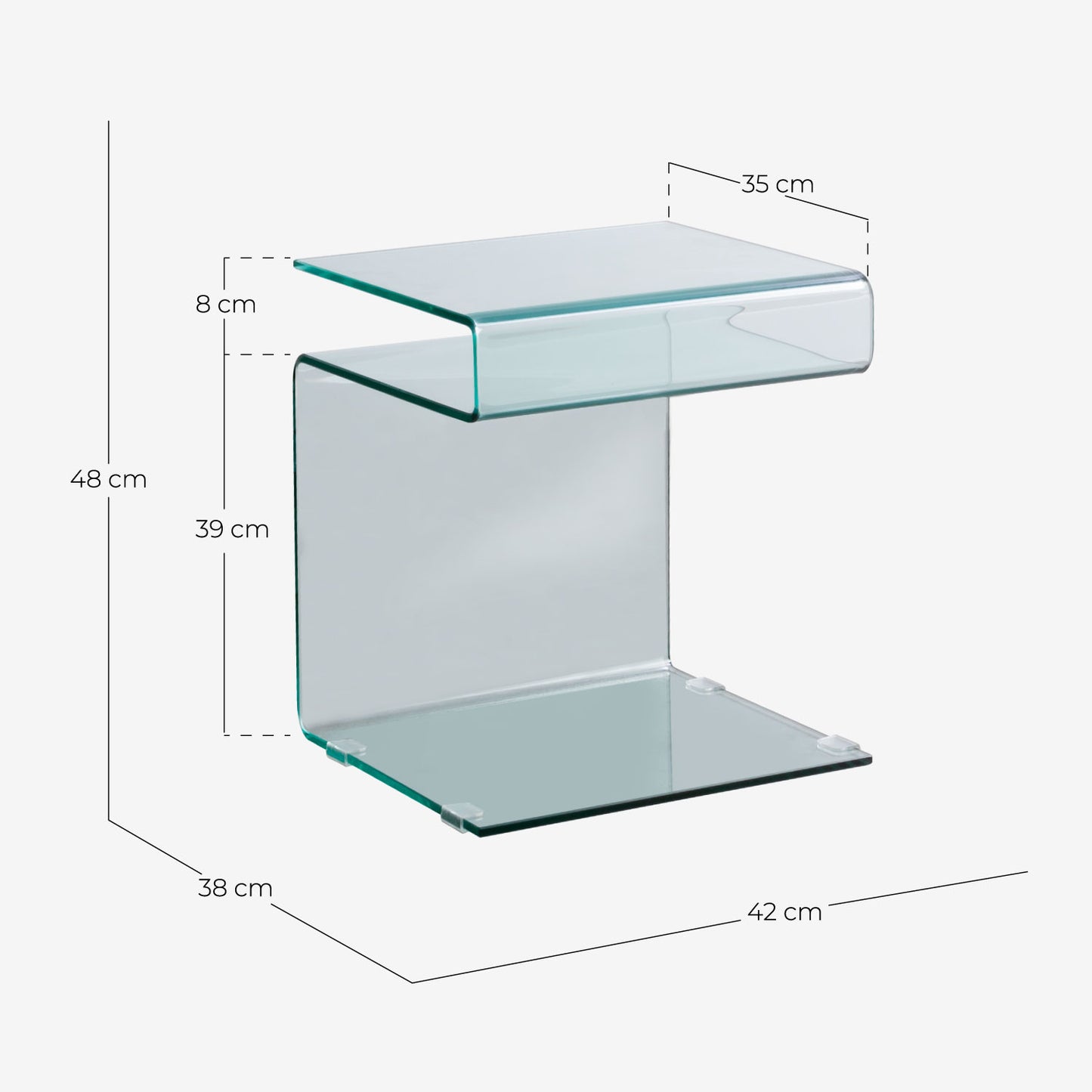 Mesa Auxiliar Cuadrada de Cristal (42x38 cm) Erox Cristal transparente - The Masie