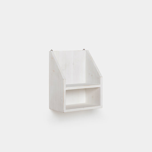 Mesita de noche flotante con estante en madera reciclada color blanco decapado Folk -  Klast
