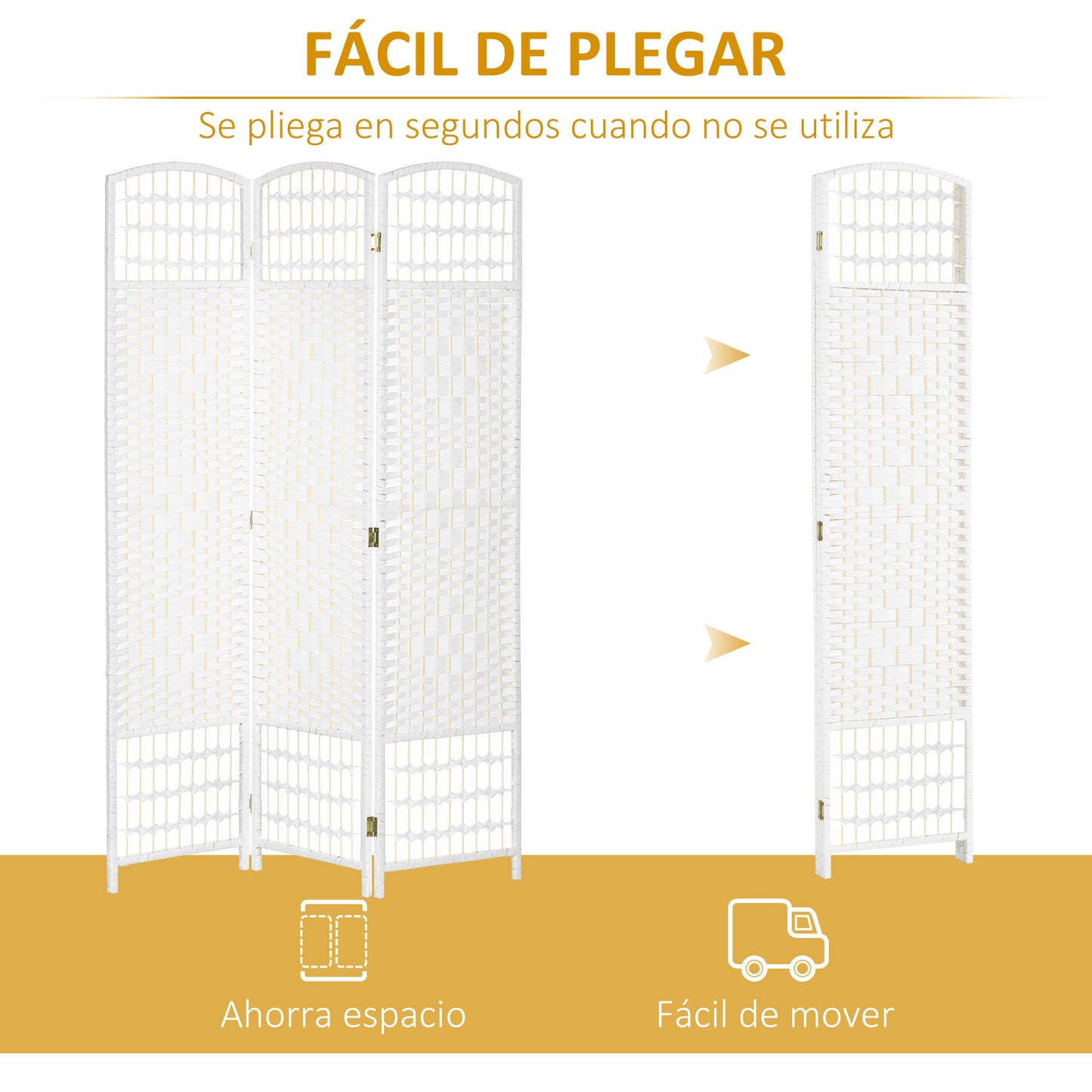 HOMCOM Biombo Separador de Ambientes 120x170 cm Divisor de Habitación Plegable de Cuerda de Papel y Marco de Madera Decoración para Dormitorio Salón Blanco