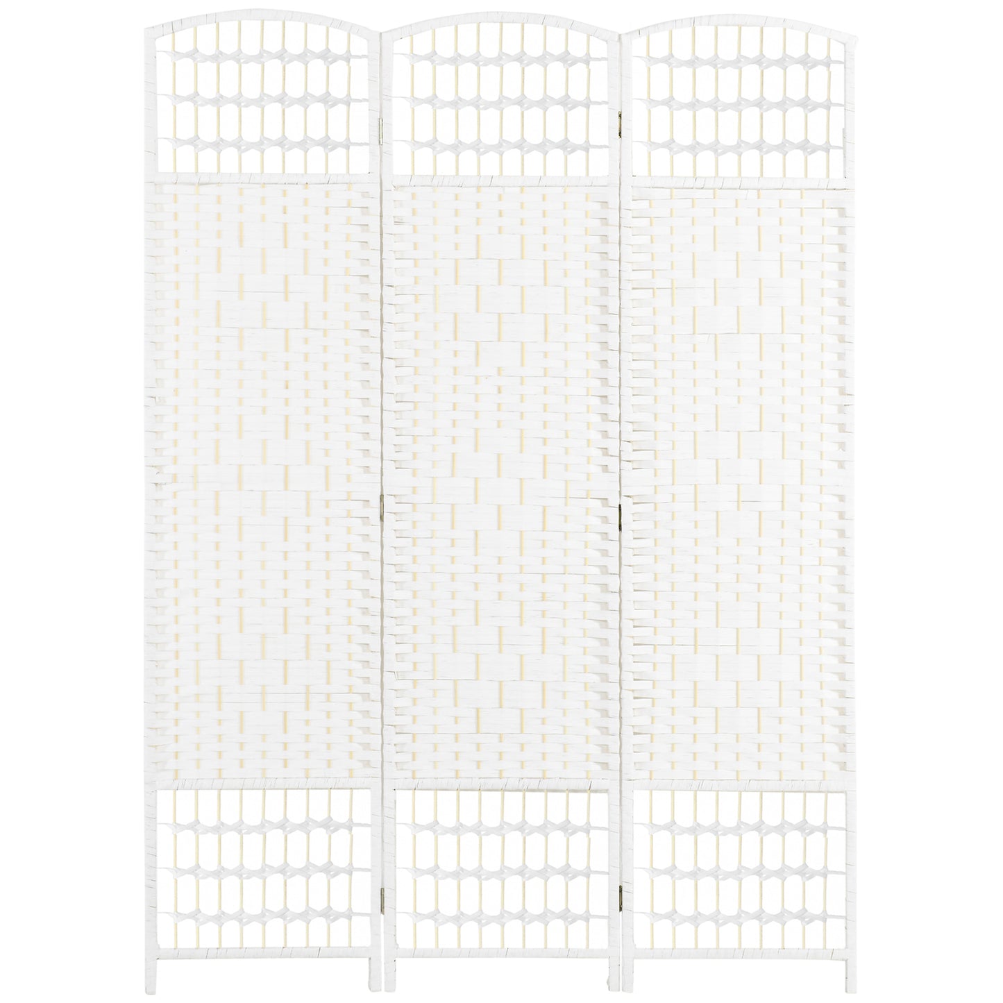 HOMCOM Biombo Separador de Ambientes 120x170 cm Divisor de Habitación Plegable de Cuerda de Papel y Marco de Madera Decoración para Dormitorio Salón Blanco