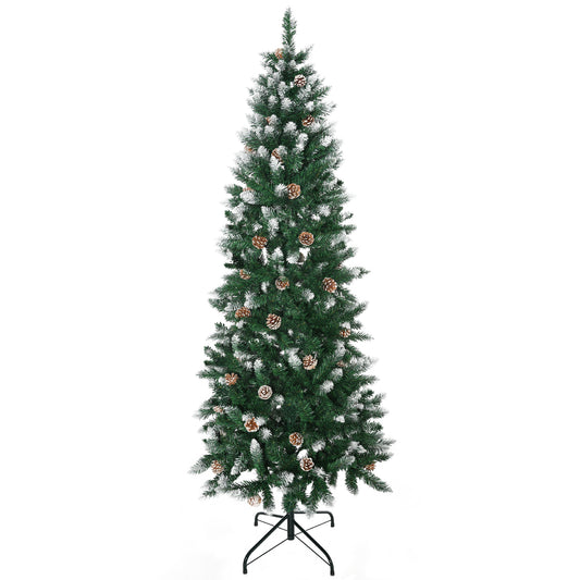 HOMCOM Árbol de Navidad Artificial de Nieve 180 cm con 508 Ramas Realistas 49 Piñas Base Plegable y Soporte de Acero para Decoración de Interiores Ø73x180 cm Verde Blanco