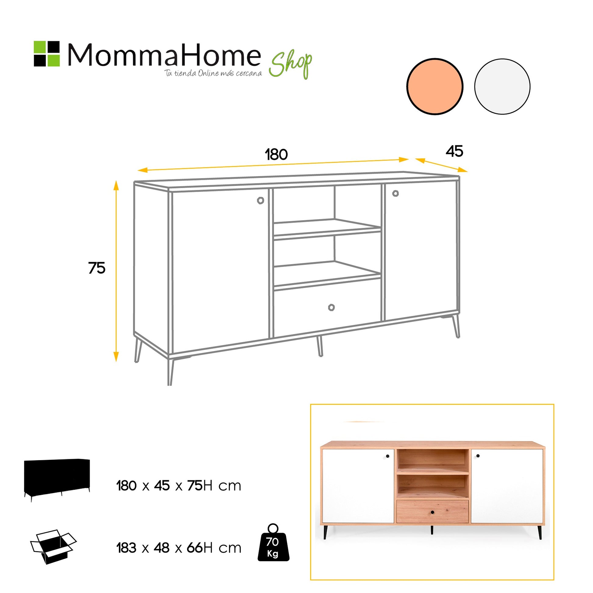 Mueble recibidor roble y blanco PRICA - Momma Home