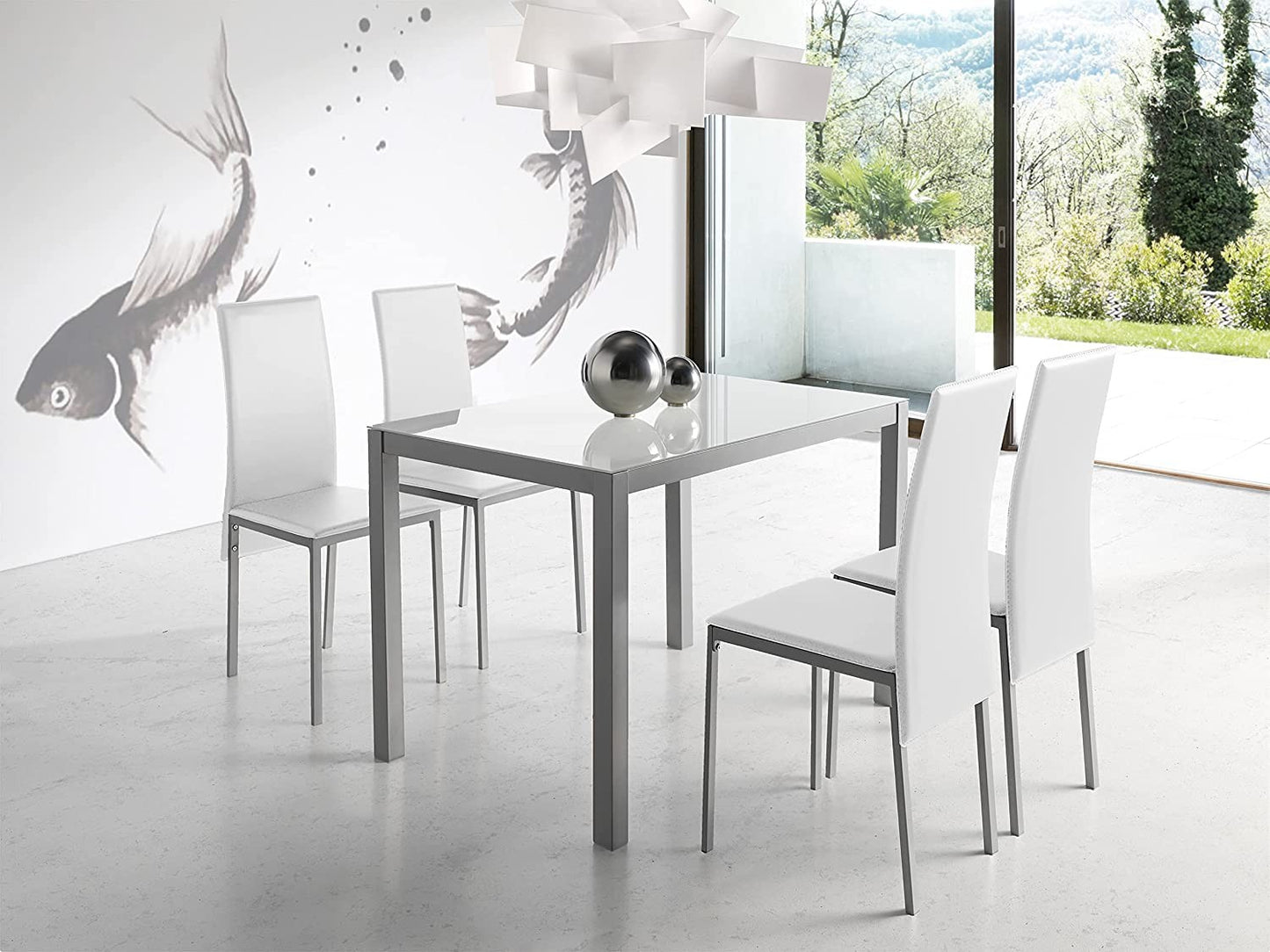 Conjunto de Mesa y Sillas Melbourne - con 4 Sillas - Mesa Fija - con Encimera de Cristal - para Salón y Cocina - Muy Elegante - Momma Home