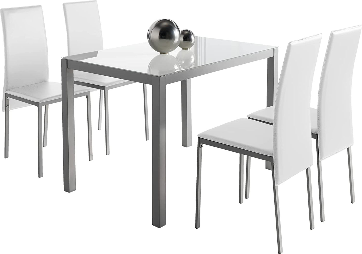 Conjunto de Mesa y Sillas Melbourne - con 4 Sillas - Mesa Fija - con Encimera de Cristal - para Salón y Cocina - Muy Elegante - Momma Home