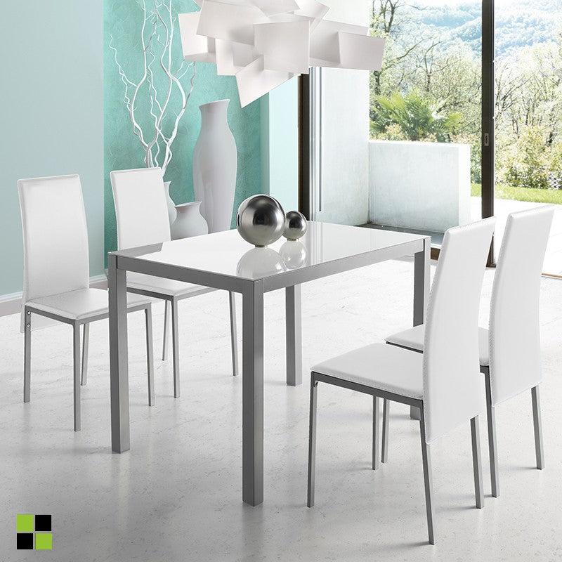 Conjunto de Mesa y Sillas Melbourne - con 4 Sillas - Mesa Fija - con Encimera de Cristal - para Salón y Cocina - Muy Elegante - Momma Home