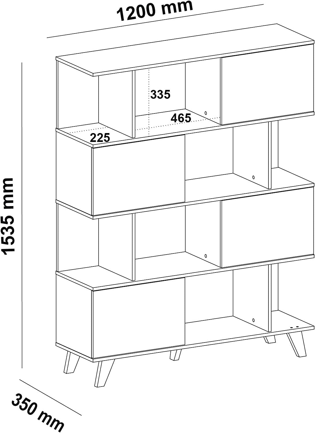 MOMMA HOME Estantería con Puertas, Librería con Puertas, Acabados en Roble y Blanco, Patas de Madera, QUIATUR, 120x35x155 cm