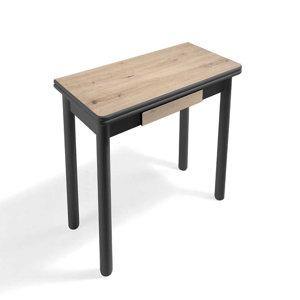 MOMMA HOME MESA DE COCINA DE MADERA - MODELO POMPEYA BLACK- MEDIDAS 80 X 40/80 X 78 CM