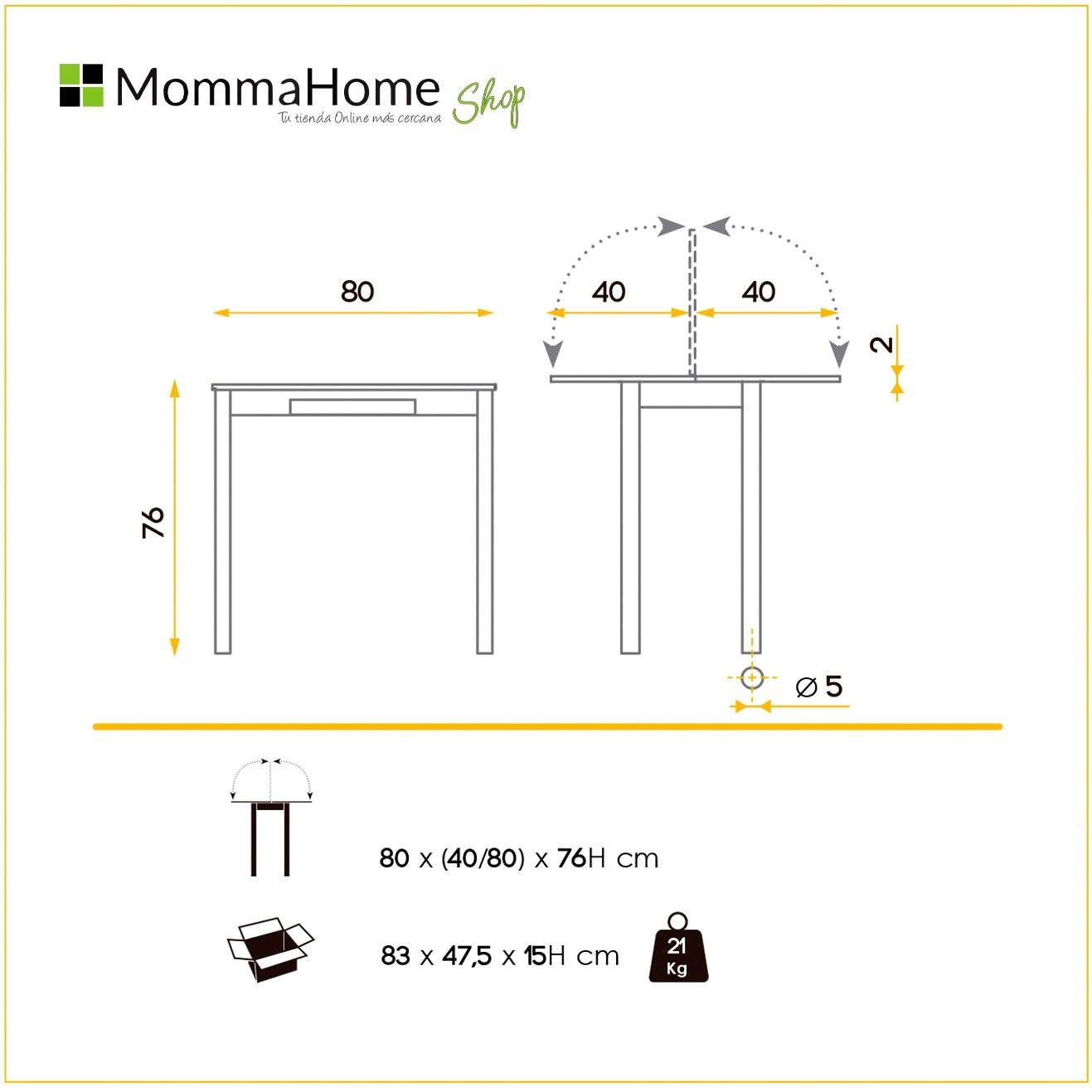 MESA DE COCINA - MODELO LAZIO- MATERIAL MDF/MARBLE BLACK- MEDIDAS 80 X 40/80 X 76 CM - Momma Home