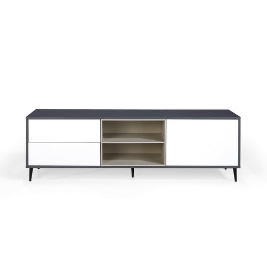 MOMMA HOME Mueble TV LEA, Salón comedor Antracita-Blanco polar 180x42x55cm