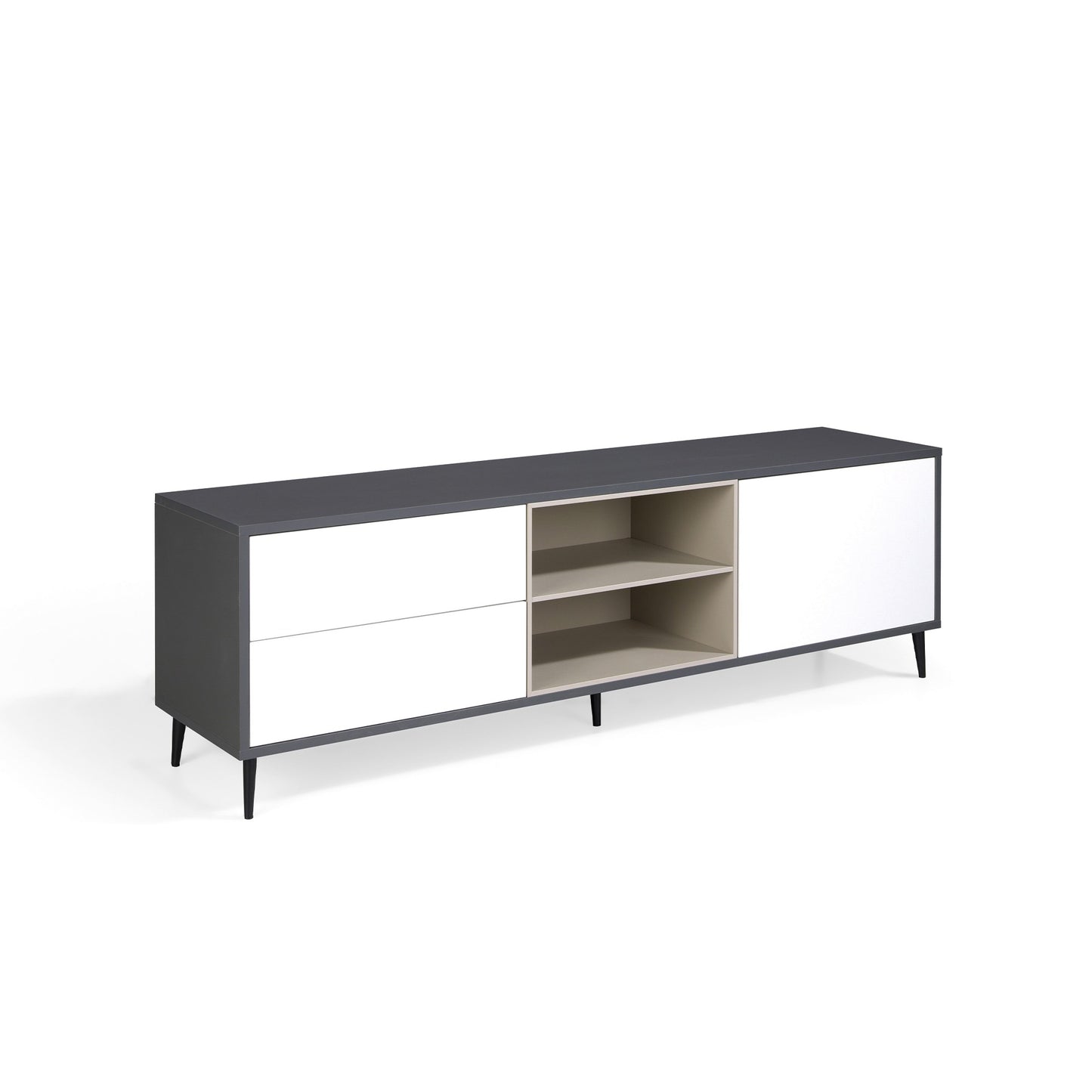 MOMMA HOME Mueble TV LEA, Salón comedor Antracita-Blanco polar 180x42x55cm