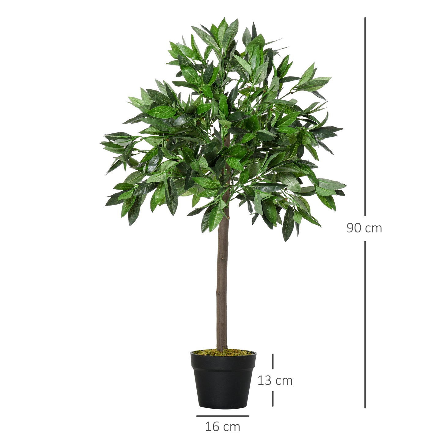 Outsunny 2 Plantas Artificiales de 90 cm de Altura Árboles de Laurel Decorativos con Maceta para Hogar Salón Uso en Interiores y Exteriores Verde