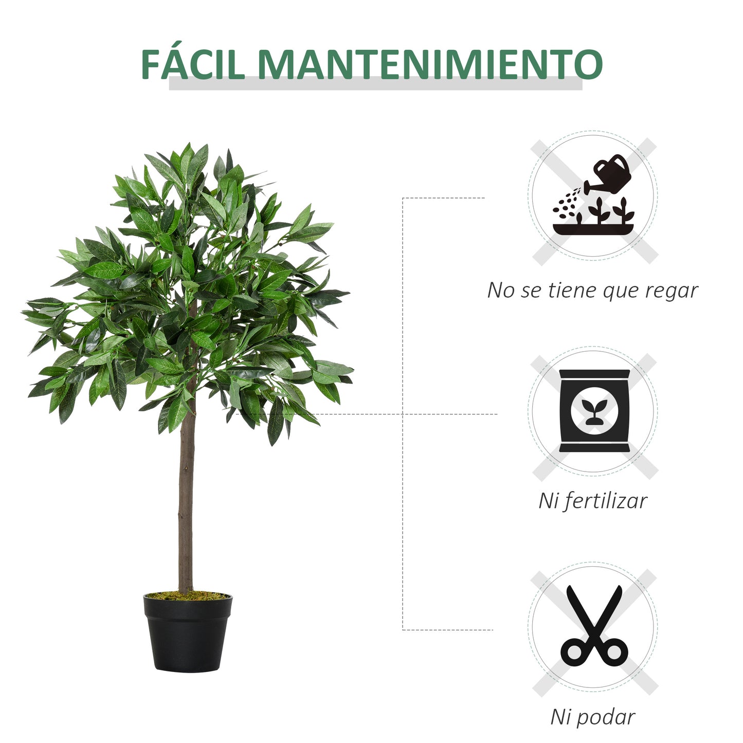 Outsunny 2 Plantas Artificiales de 90 cm de Altura Árboles de Laurel Decorativos con Maceta para Hogar Salón Uso en Interiores y Exteriores Verde