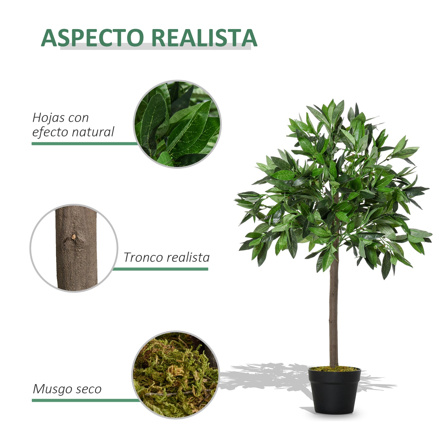 Outsunny 2 Plantas Artificiales de 90 cm de Altura Árboles de Laurel Decorativos con Maceta para Hogar Salón Uso en Interiores y Exteriores Verde