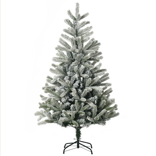 HOMCOM Árbol de Navidad Nevado Artificial 150 cm con 521 Ramas PVC y PE Base Plegable y Soporte de Metal Decoración Navideña para Interiores Ø90x150 cm Verde y Blanco