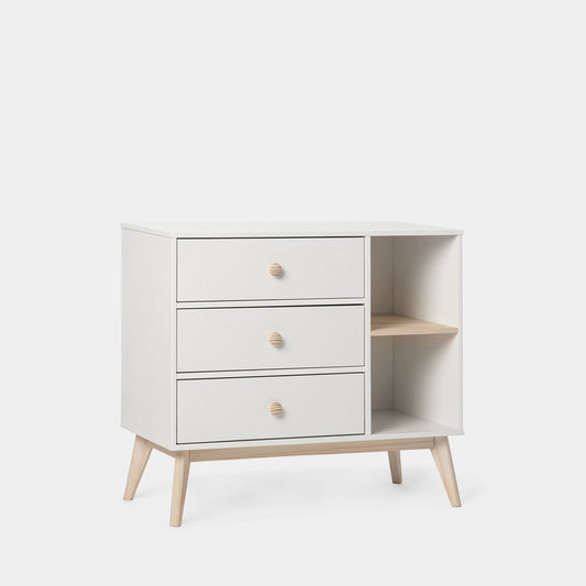 Mueble auxiliar de 3 cajones y 2 huecos lacado en color blanco Luke -  Klast