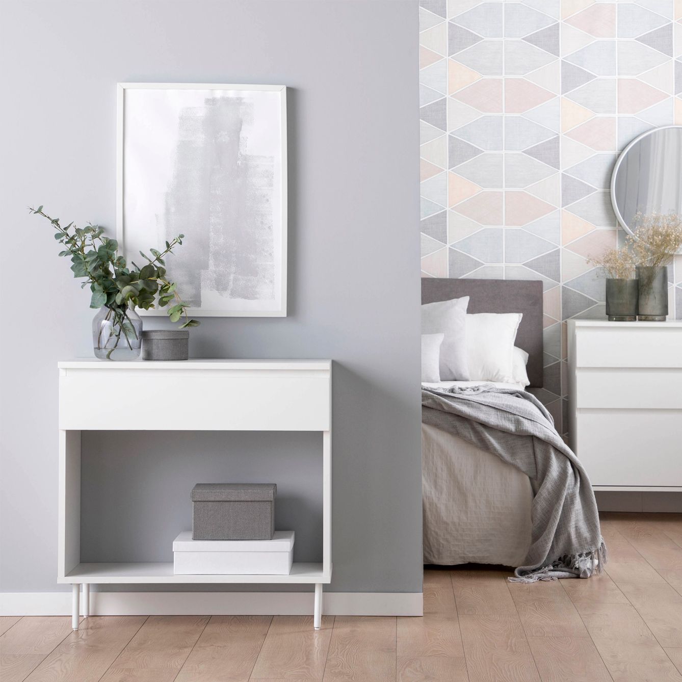 Mueble recibidor con cajón en madera color blanco Esben -  Klast