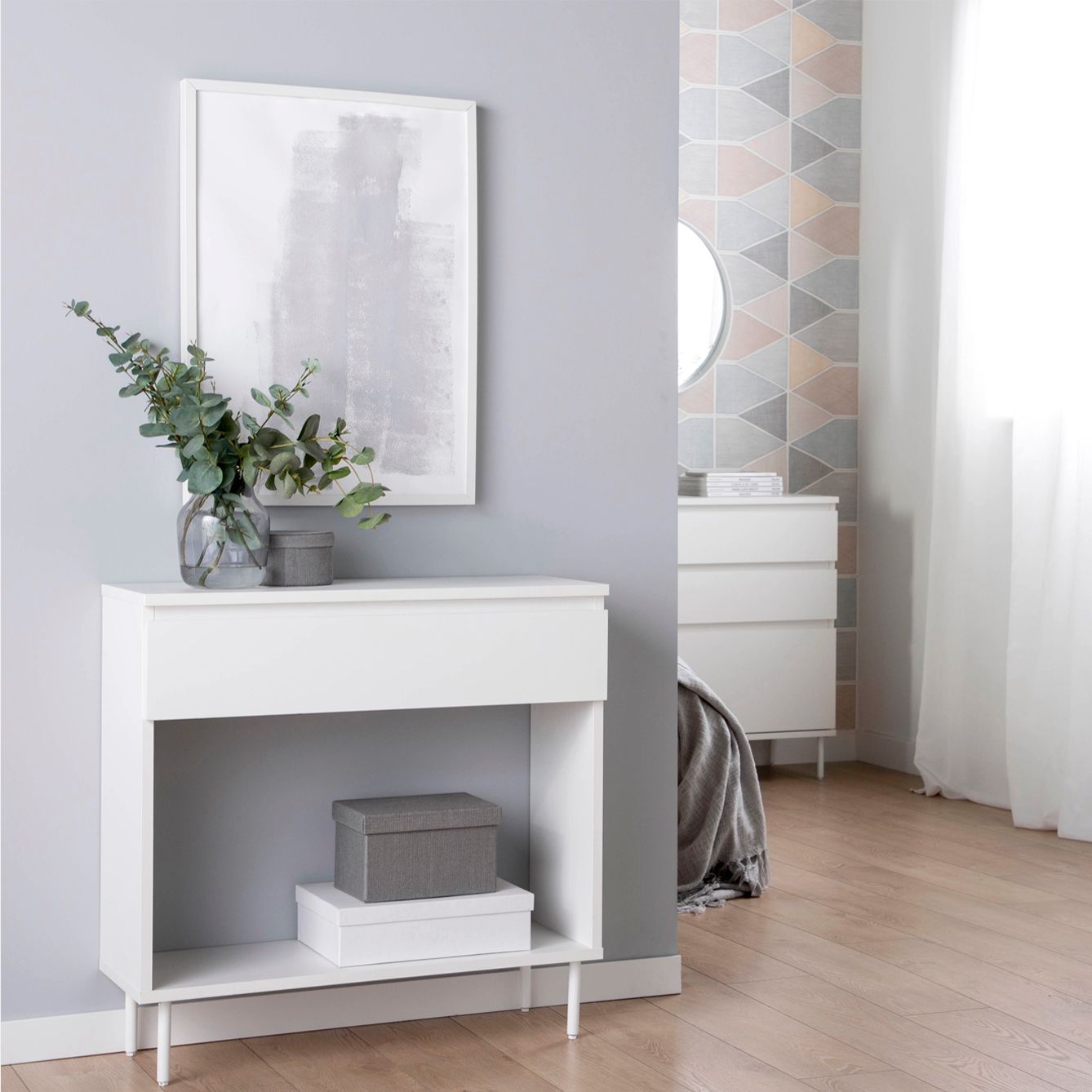 Mueble recibidor con cajón en madera color blanco Esben -  Klast