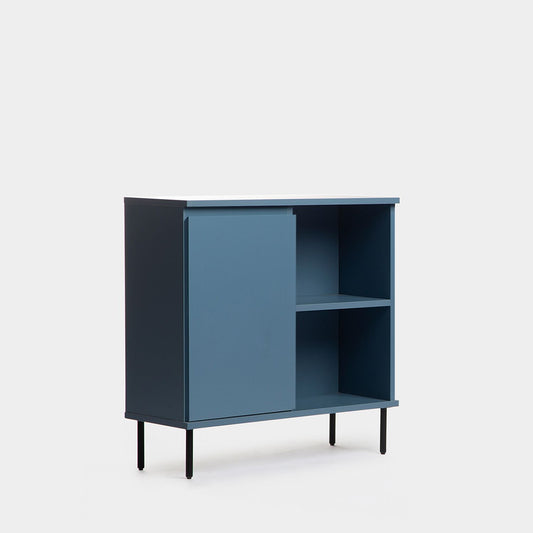 Mueble recibidor con puerta en madera color azul Esben -  Klast