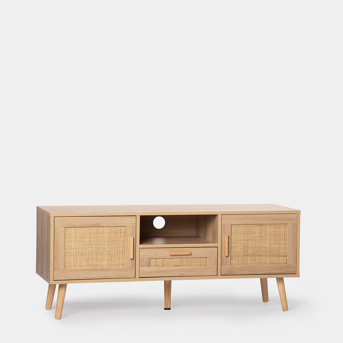 Mueble TV 120 en madera color natural y ratán natural Tahiti -  Klast