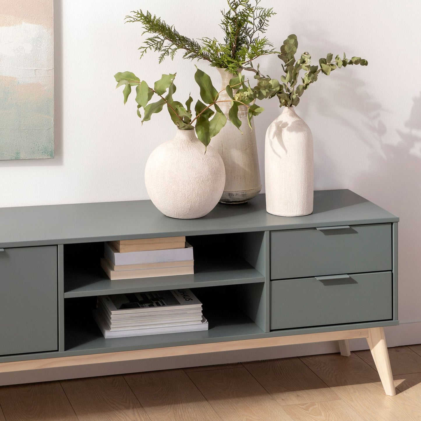 Mueble TV 180 lacado en color verde antracita Troy -  Klast