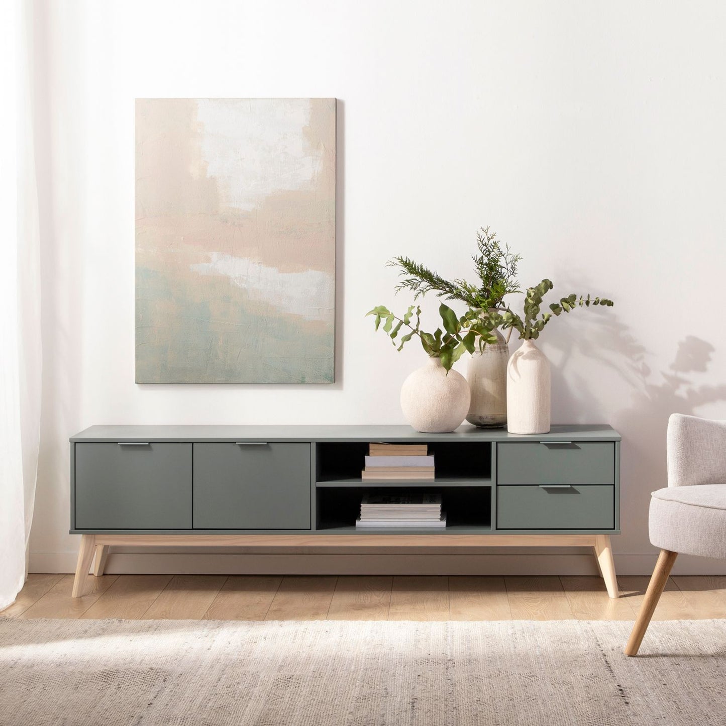 Mueble TV 180 lacado en color verde antracita Troy -  Klast