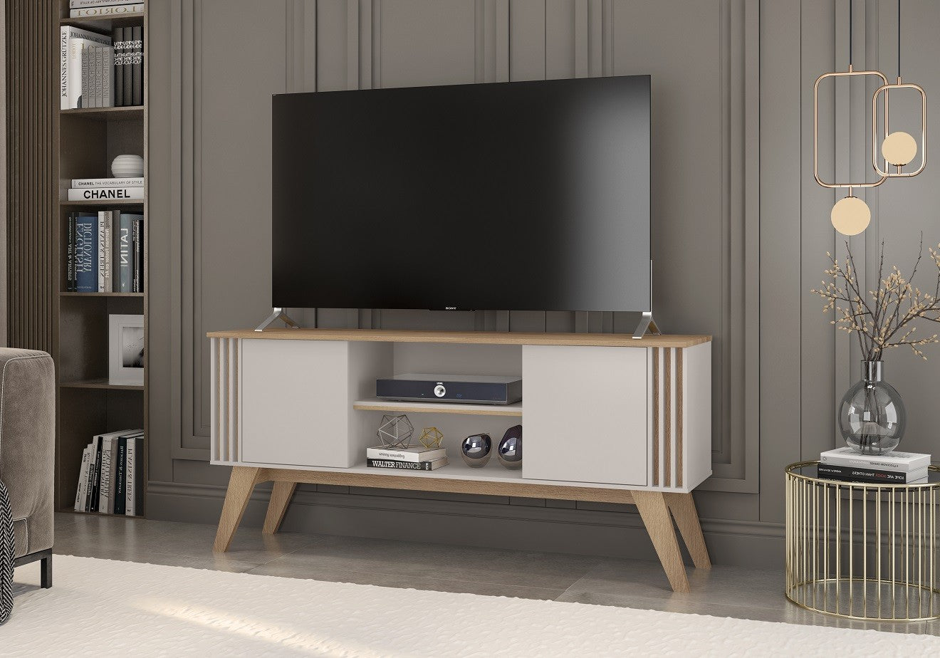 Mueble tv diseño industrial vintage madera maciza 2 puertas y estante TV  MAX