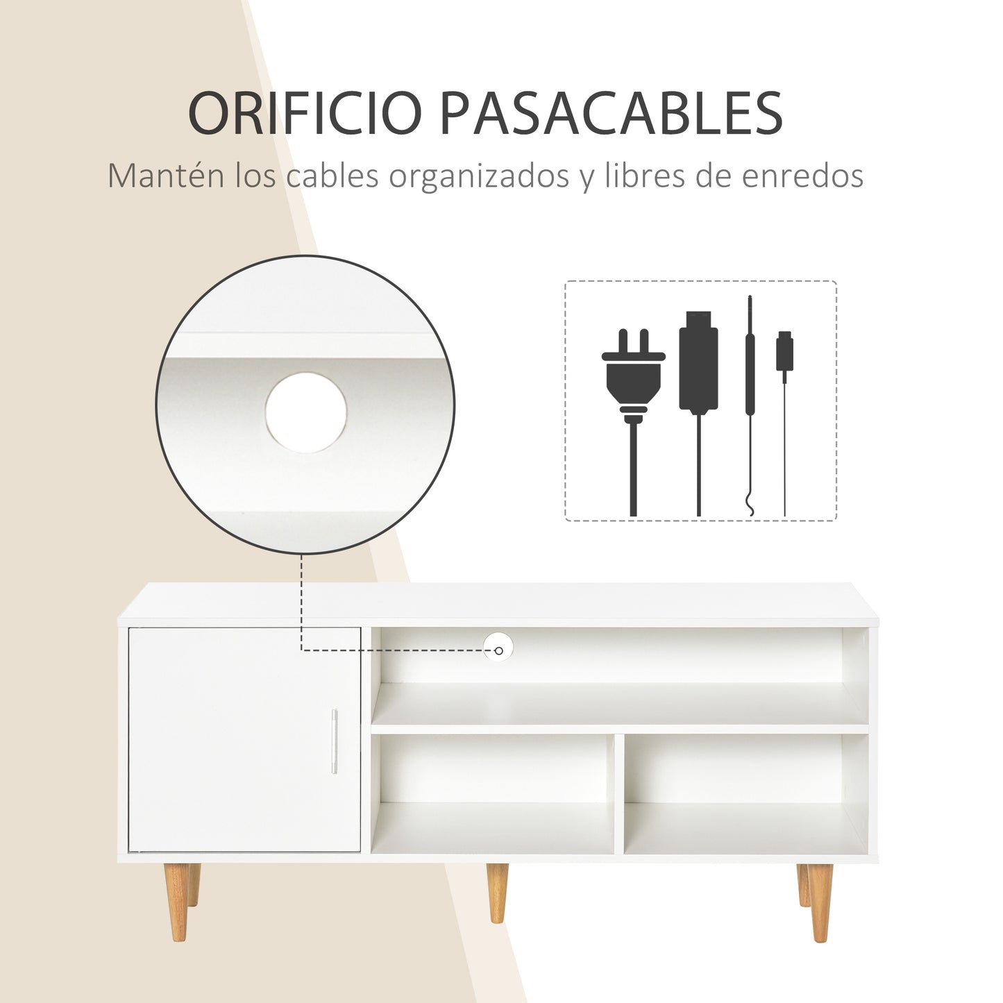 HOMCOM Mueble de TV para Televisores de hasta 60" Mesa para TV de Salón Comedor Moderna con Armario y 3 Compartimentos 120x40x55 cm Blanco