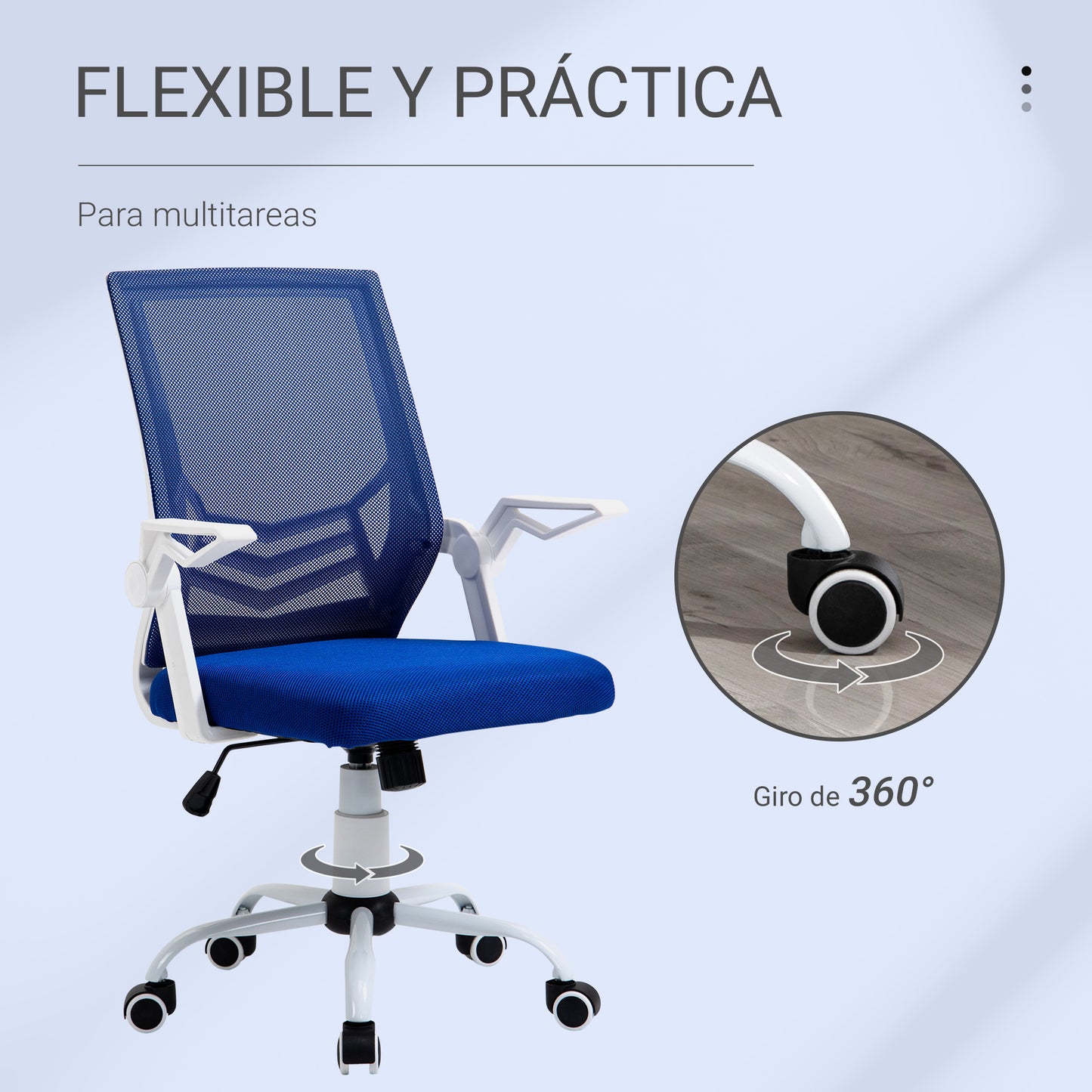 Vinsetto Silla de Oficina Ergonómica Silla Escritorio Giratoria con Altura Ajustable Reposabrazos Abatible Soporte Lumbar Transpirable para Adolescentes Adultos 62,5x55x94-104 cm Azul