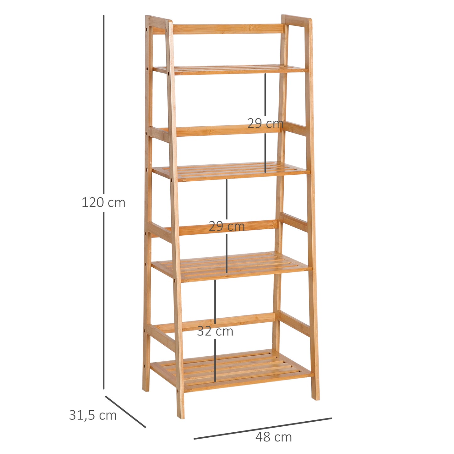 HOMCOM Estantería de Bambú 4 Niveles Estantería Escalera de Baño Librería Organizador Zapatero 48x30x119cm