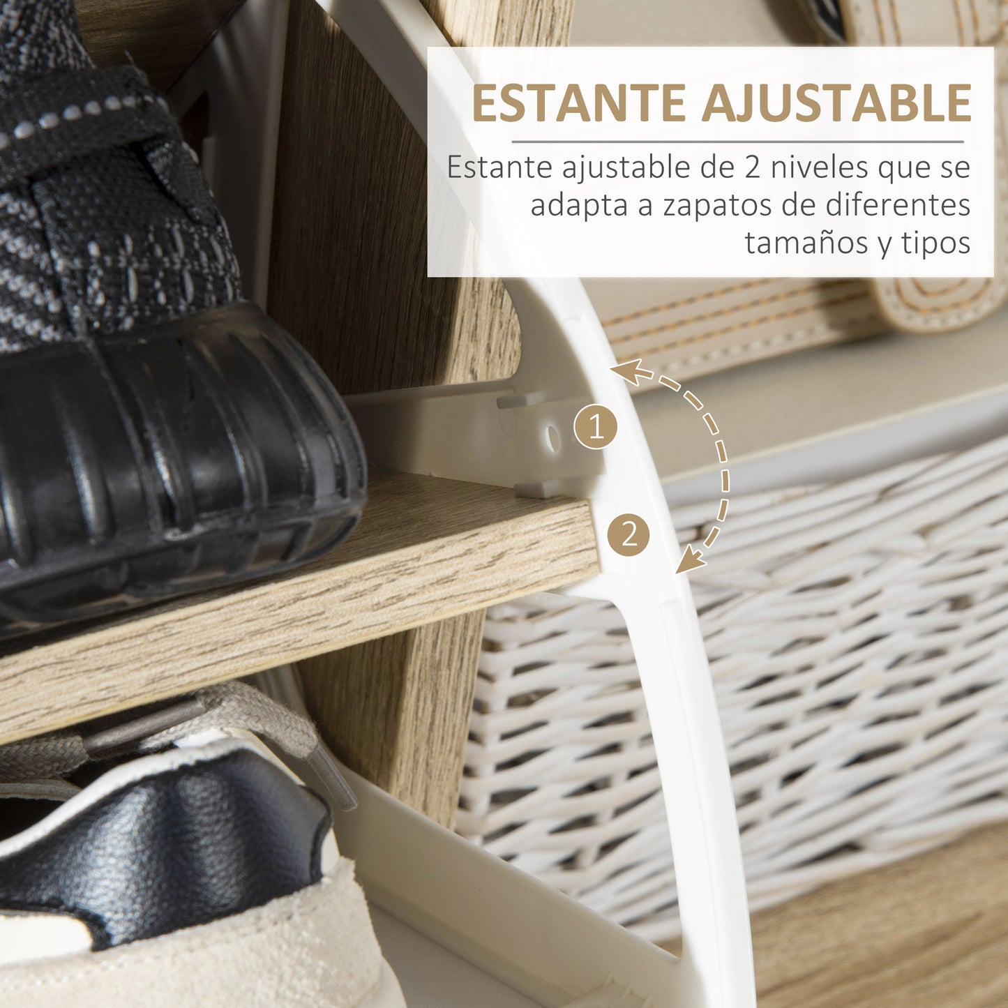 HOMCOM Mueble Zapatero para 8 Pares de Zapatos Armario de Zapatos con 2 Cajones Abatibles Estante Abierto y Puerta para Pasillo Entrada 80x25,5x112,5 cm Natural y Blanco