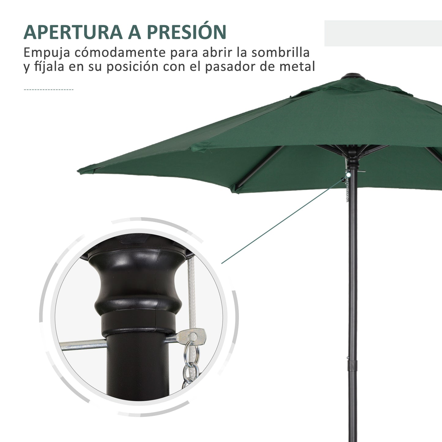 Outsunny Sombrilla de Jardín con Mástil de Aluminio Ø2x2 m Parasol de Terraza con Techo de Ventilación y Poste Desmontable Impermeable para Patio Exterior Verde