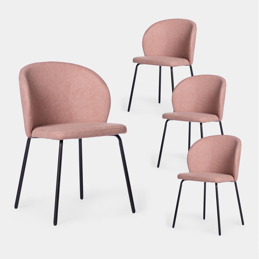 Pack 4 sillas de comedor tapizadas rosa con pata negra Norah -  Klast