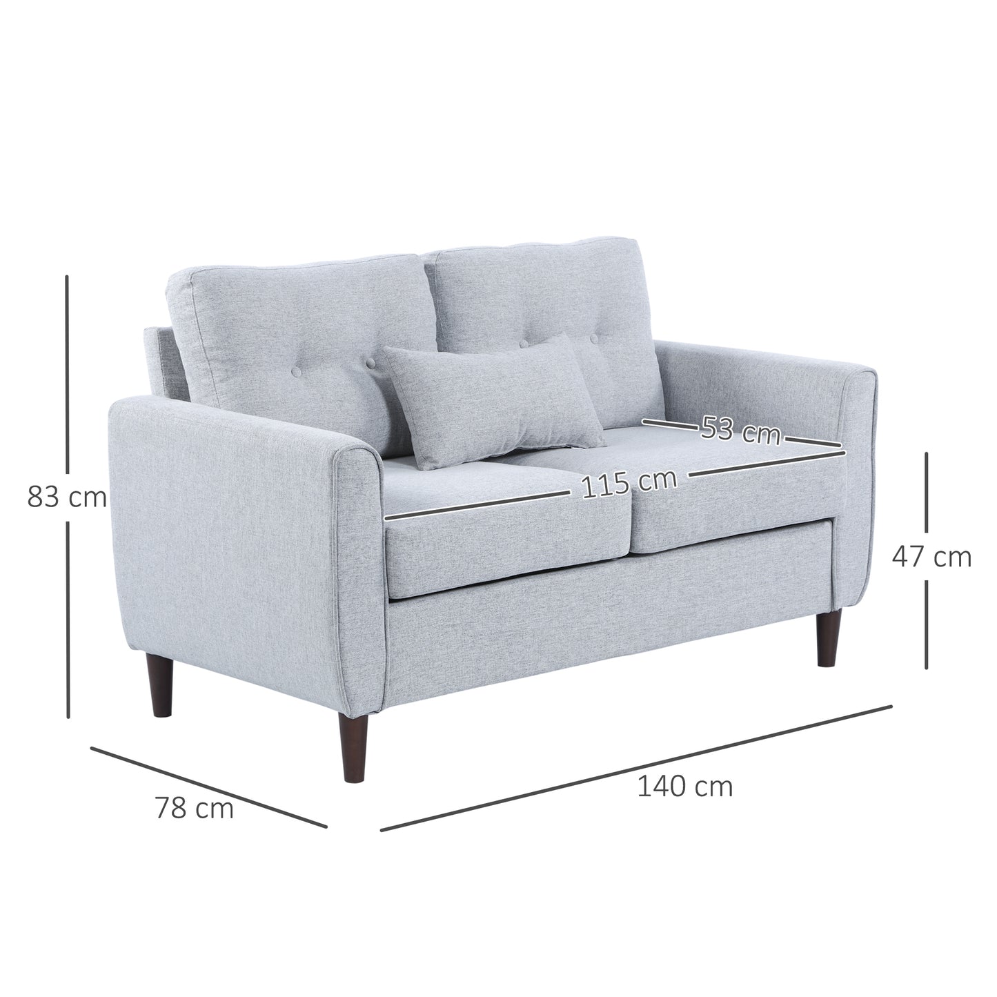 HOMCOM Sofá de 2 Plazas Sillón Biplaza para Salón con Reposabrazos Cojines y Asiento Acolchado Funda de Almohada Lavable 140x78x83 cm Gris Claro