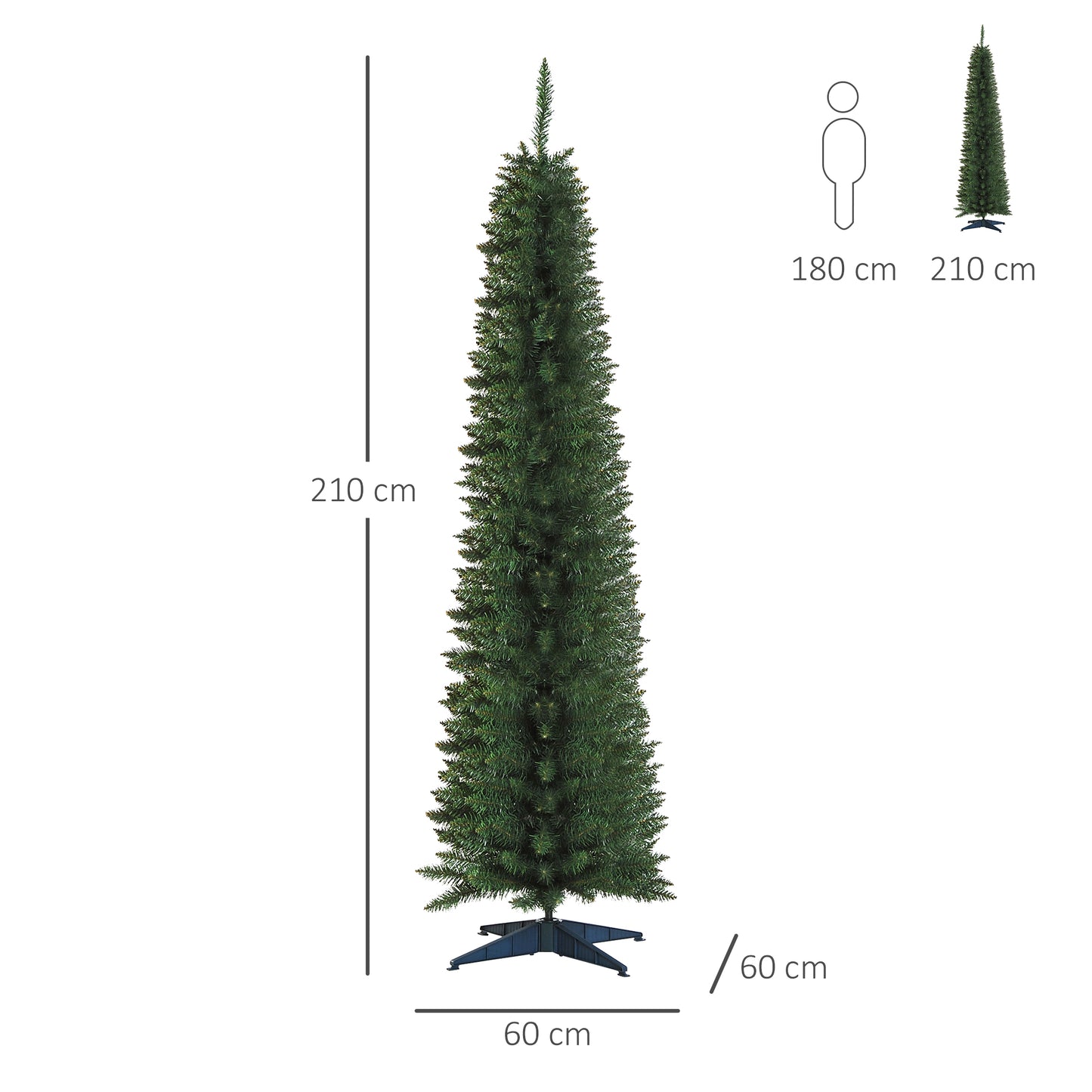 HOMCOM Árbol de Navidad 210 cm Árbol de Navidad Artificial Grande con 499 Puntas de Rama y Soporte de Metal Decoración Navideña para Interiores Fácil de Montar Verde