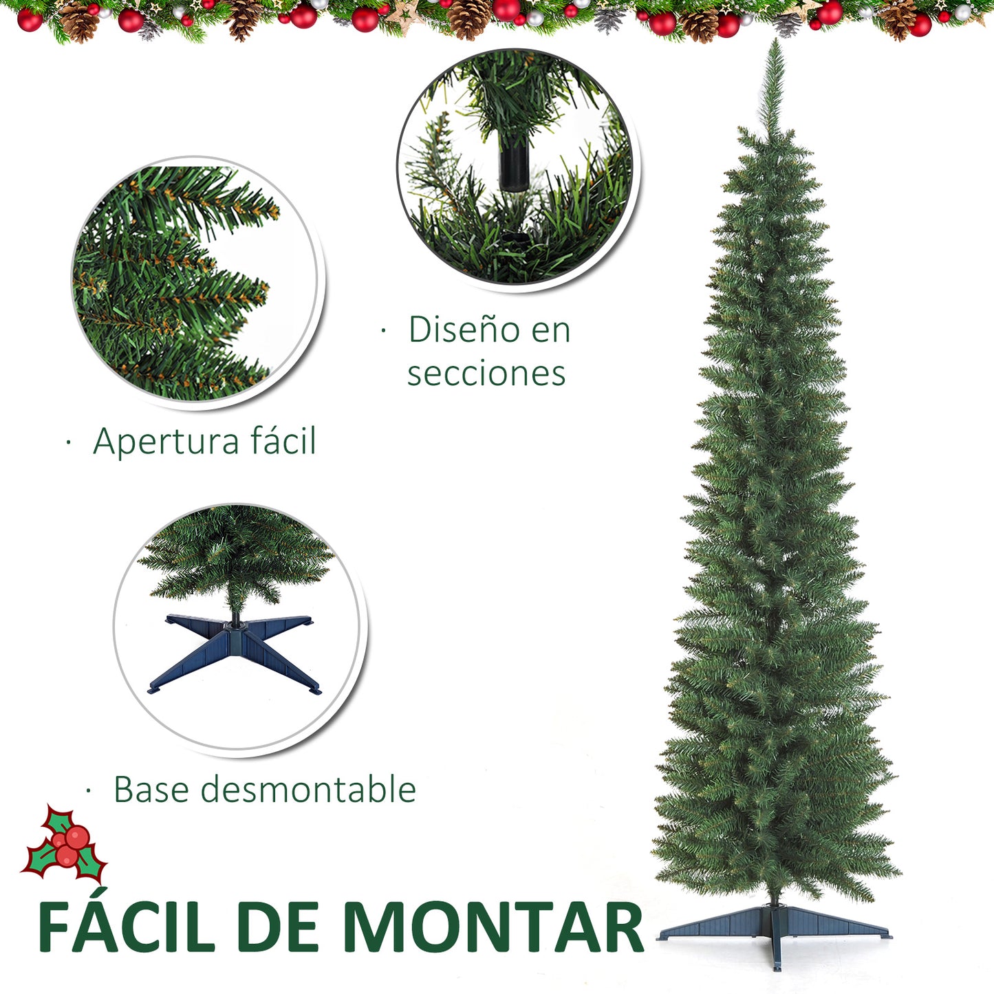 HOMCOM Árbol de Navidad 210 cm Árbol de Navidad Artificial Grande con 499 Puntas de Rama y Soporte de Metal Decoración Navideña para Interiores Fácil de Montar Verde