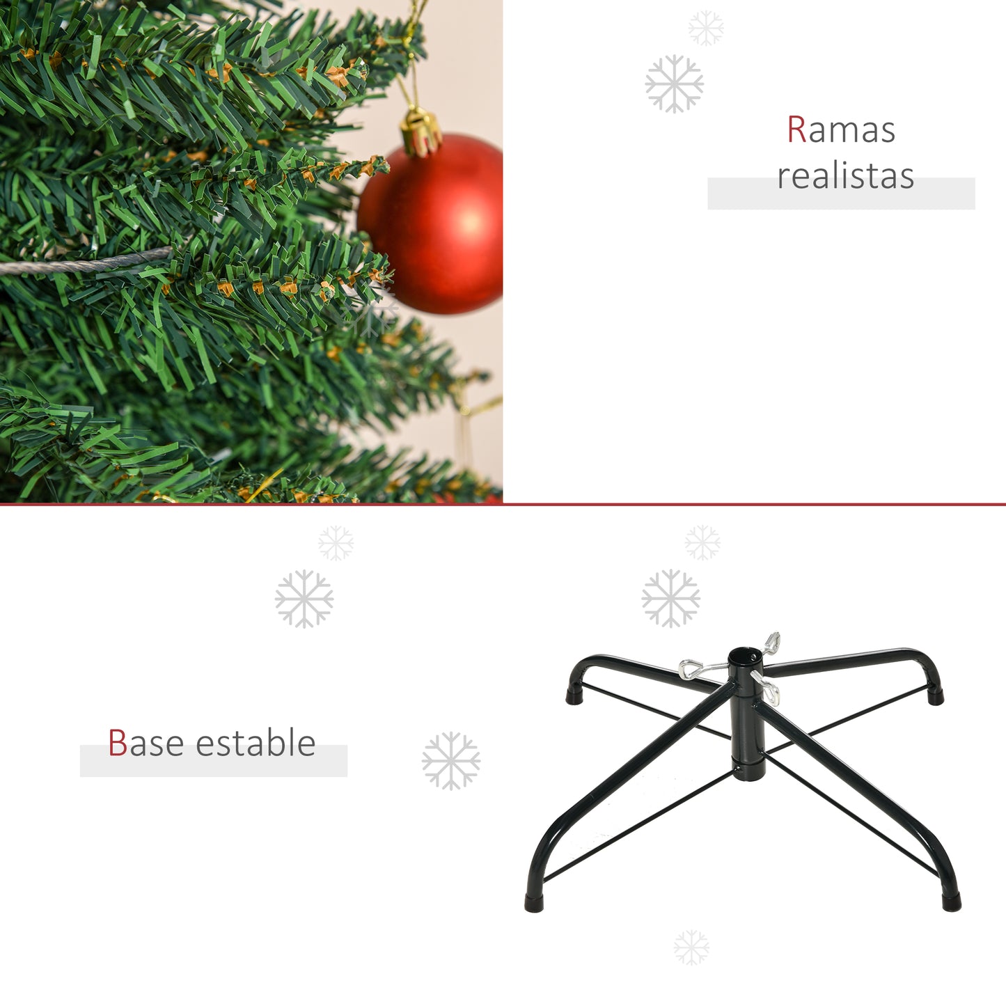 HOMCOM Árbol de Navidad 210 cm Árbol de Navidad Artificial Grande con 499 Puntas de Rama y Soporte de Metal Decoración Navideña para Interiores Fácil de Montar Verde