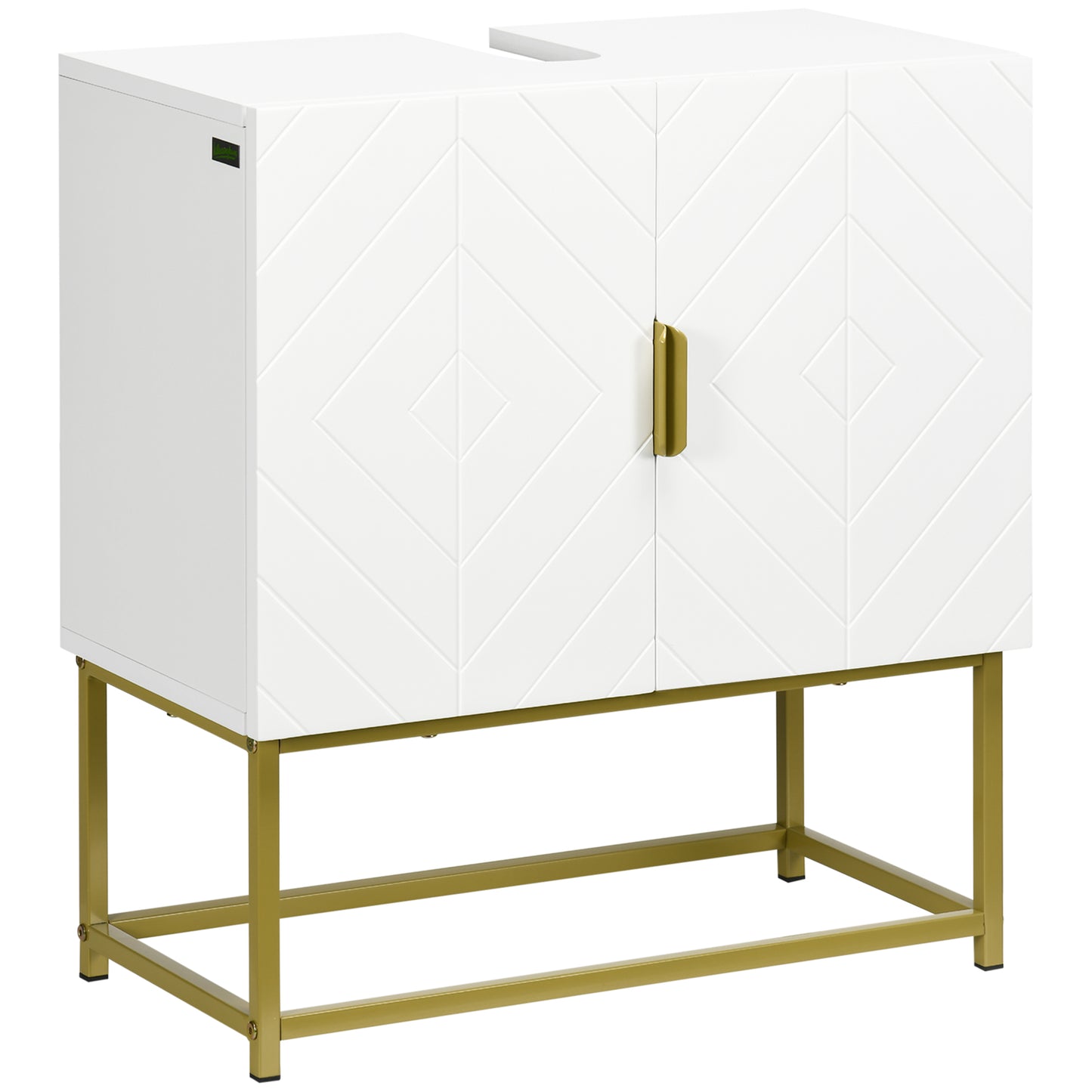 kleankin Mueble para Debajo del Lavabo Armario para Lavabo de Baño Moderno Armario Bajo con 2 Puertas y Patas de Acero Dorado 60x30x65 cm Blanco