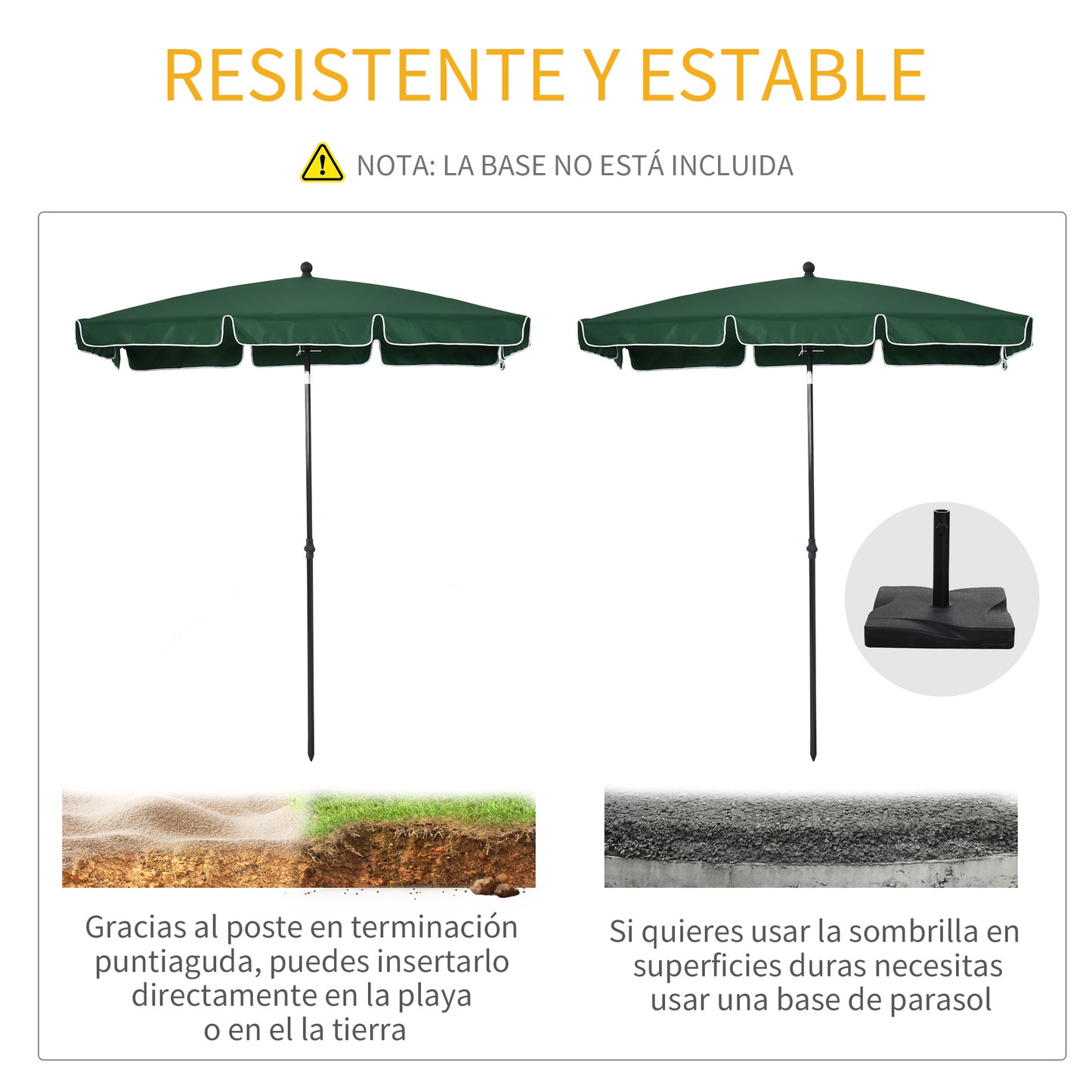 Outsunny Sombrilla de Jardín de Aluminio 198x130x245 cm Parasol de Jardín Rectangular con Función de Inclinación para Terraza Patio Exterior Verde