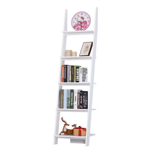 HOMCOM Estantería de Escalera Moderna Estantería para Libros Librería con 5 Estantes para Salón Oficina Estudio 50x40x195 cm Blanco