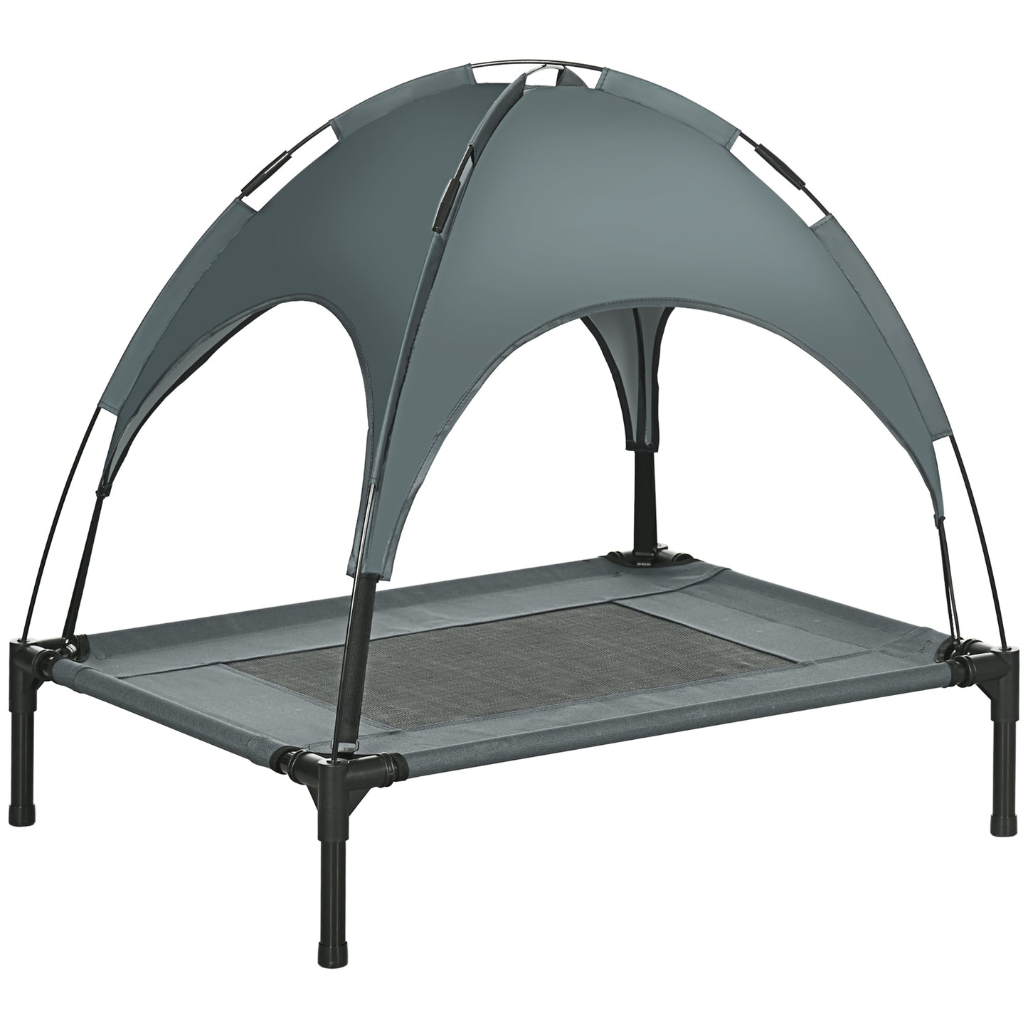 PawHut Cama Elevada para Mascotas Portátil con Toldo Extraíble Tela Transpirable al Aire Libre para Interior y Exterior 76x61x73 cm Gris