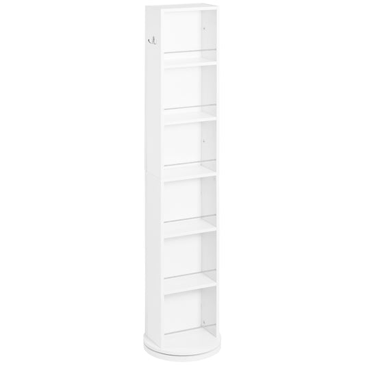 kleankin Columna Auxiliar de Baño Armario de Baño Armario Auxiliar de Baño Giratorio de 6 Niveles con Espejo de Cuerpo Entero para Dormitorio Aseo 36x36x171 cm Blanco