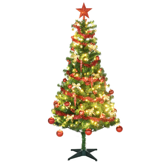 HOMCOM Árbol de Navidad Artificial 180 cm con 150 Luces LED con 8 Modos de Iluminación Árbol de Navideño de 480 Ramas con 100 Decoraciones Soporte de Acero Ø86x180 cm Verde