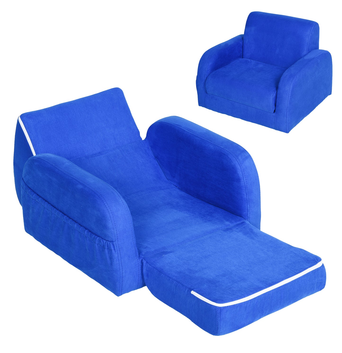 HOMCOM Sillón para Niños de 3 Años Sofá Transformable Diseño 2 en 1 Cama Infantil Plegable de 2 Posiciones con Reposabrazos Asiento Ancho Acolchado 47x45x38 cm Azul