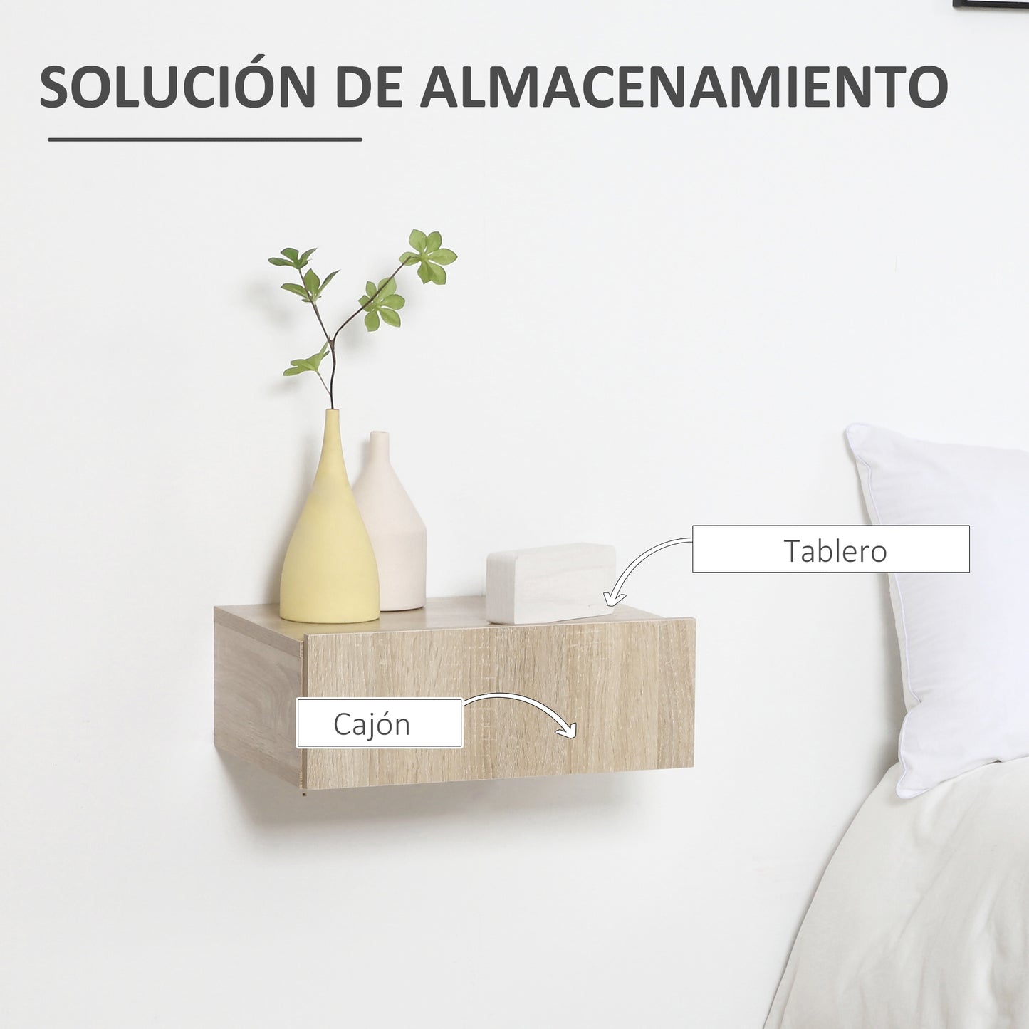 HOMCOM Set de 2 Mesitas de Noche Flotantes con 1 Cajón Diseño Montado en la Pared Estilo Moderno para Dormitorio 40x30x15 cm Natural