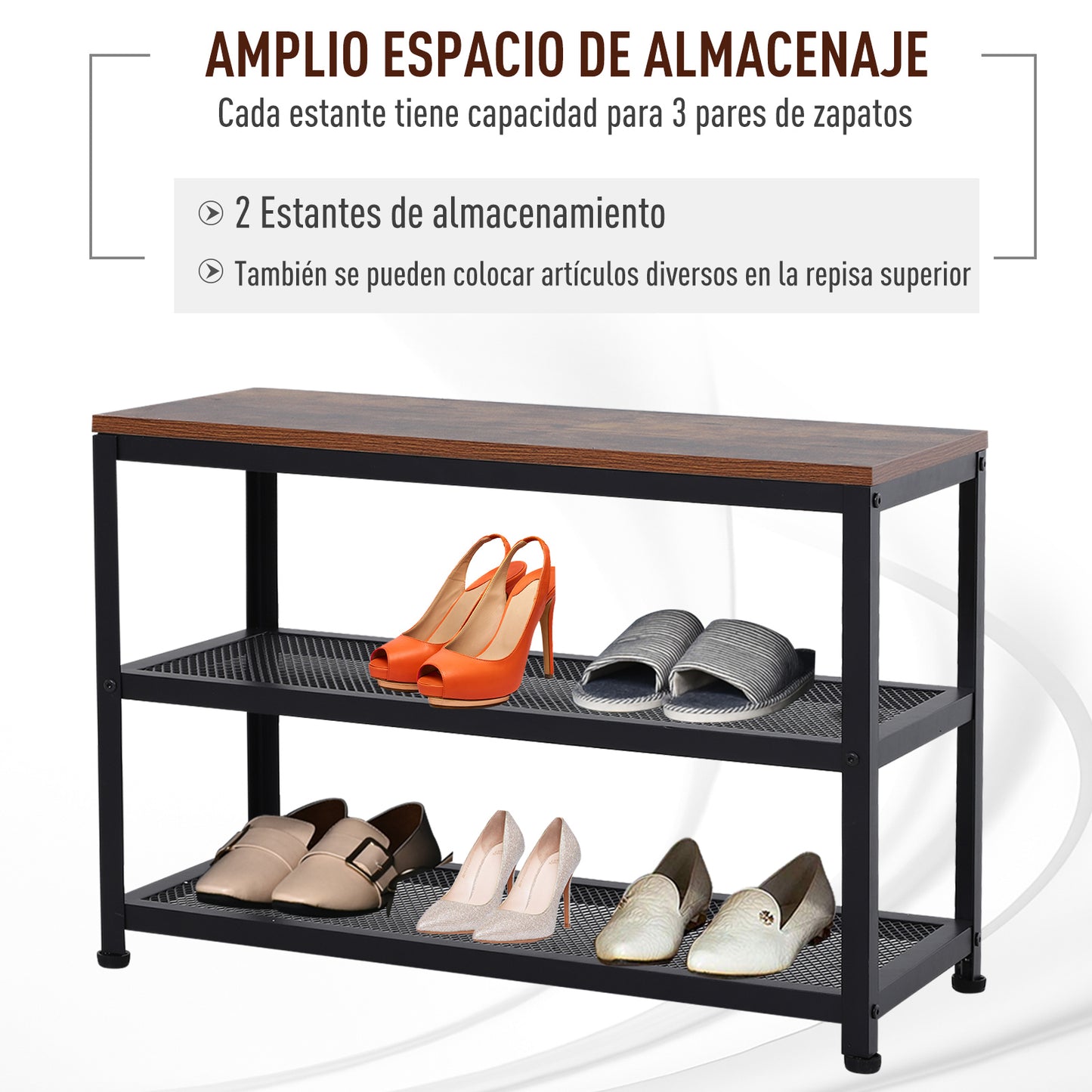 HOMCOM Estantería para Zapatos Zapatero Metálico Industrial de 2 Niveles Zapatero para Entrada Pasillo Carga 120 kg 70x30x48 cm Negro