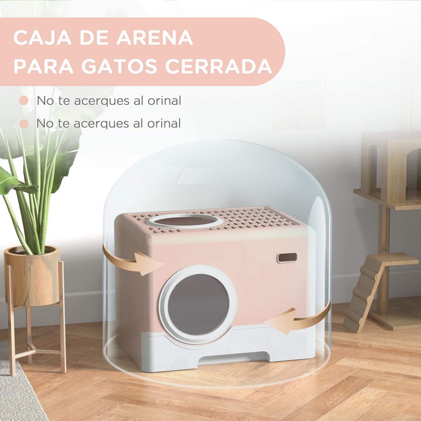 PawHut Arenero para Gatos Inodoro para Mascotas con Pala Bandeja Extraíble 2 Puertas Entrada Principal y Salida Superior 52x41x38,5 cm Rosa