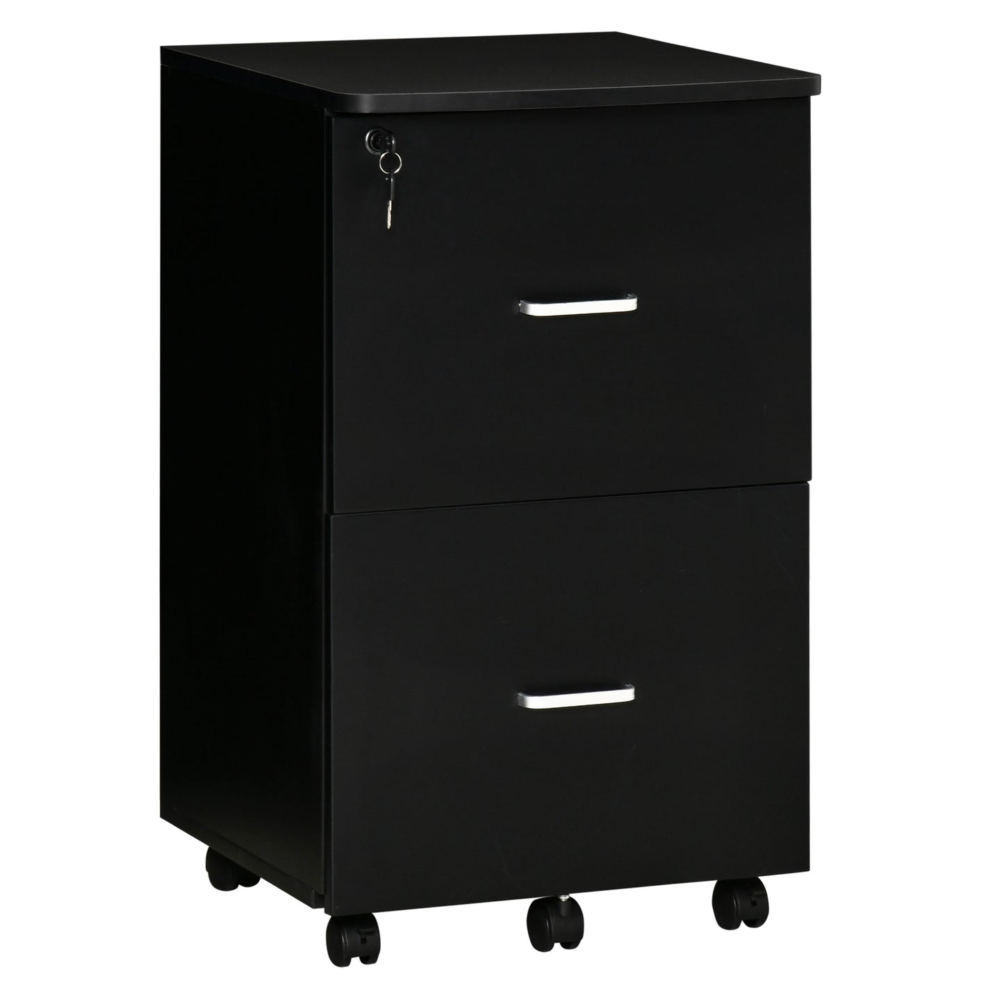 Vinsetto Cajonera de Oficina Mueble Auxiliar para Archivos con 2 Cajones Cerradura de 2 Llaves 5 Ruedas para Tamaño Carta A4 para Estudio Despacho Dormitorio 43x45x72 cm Negro